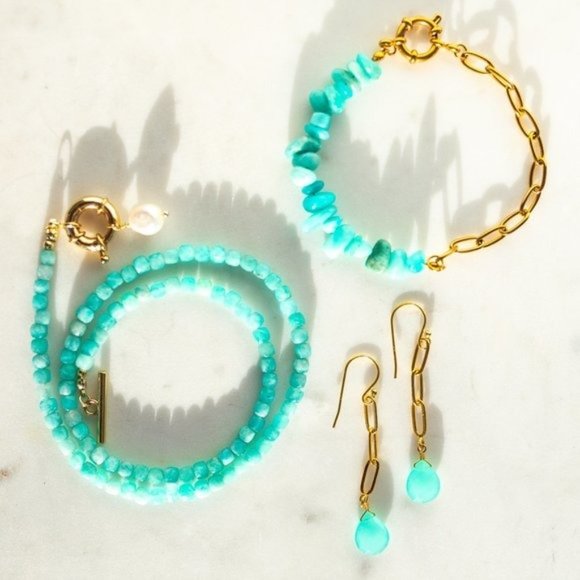 Amazonite Gemstone Necklace Gold Toggle Clasp Removable Baroque Pearl Genuine - Picture 4 of 12